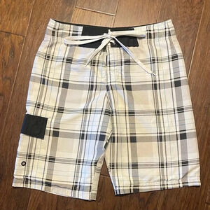 Carbon Plaid Cargo Swim Board Shorts Pockets Y2K